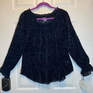 Knox Rose Black Velvet Burnout Top Size S NWT Off Shoulder Flouce